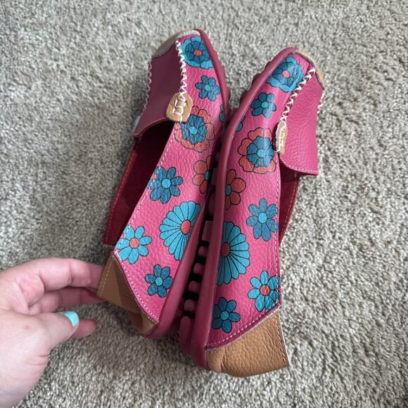 Venus Pink Printed Floral Leather Slip On Loafers Women's Size 41 / US Size 10 - Picture 8 of 10